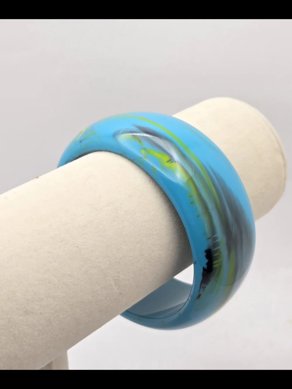 Vintage Marbled Turquoise Blue Chunky Resin Bangle Bracelet Wide Statement Cuff